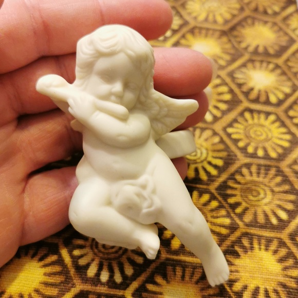 Pair Vintage Partylite Bisque Porcelain Cherub Angel Candle Followers / Huggers - Picture 6 of 14